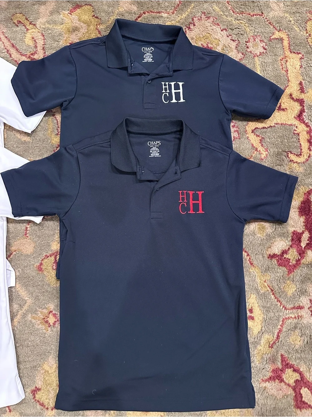 Chaps Navy Polo Shirt with HCH Monogram in Red and White - school uniform